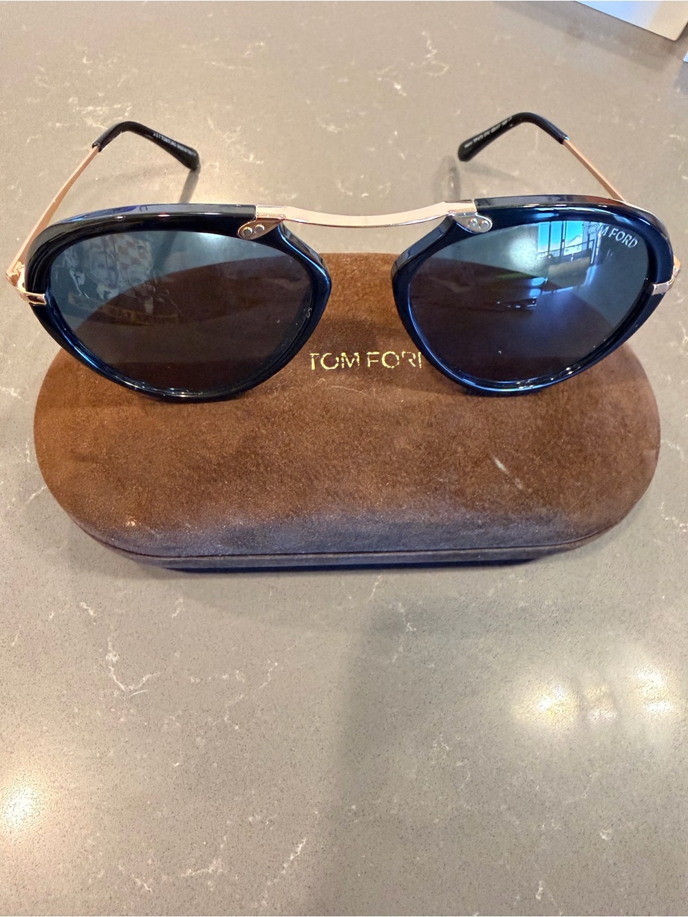 Vintage Tom Ford Black and Gold Aviator Sunglasses